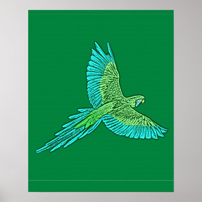Parrot i flyg, Jade-Grönt och turkos Poster (Framsidan)