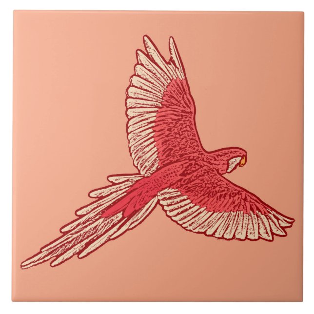 Parrot i flyg, korall Orange och Cream Kakelplatta (Framsidan)