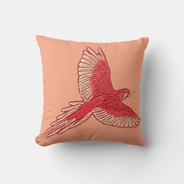 Parrot i flyg, korall Orange och Cream Kudde (Framsida)