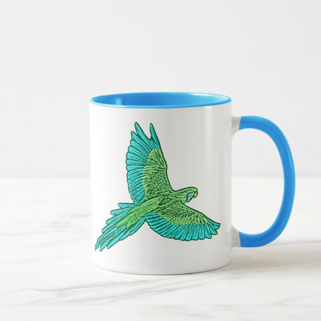Parrot i flyg, Lime Green och Turquise Mugg (Höger)