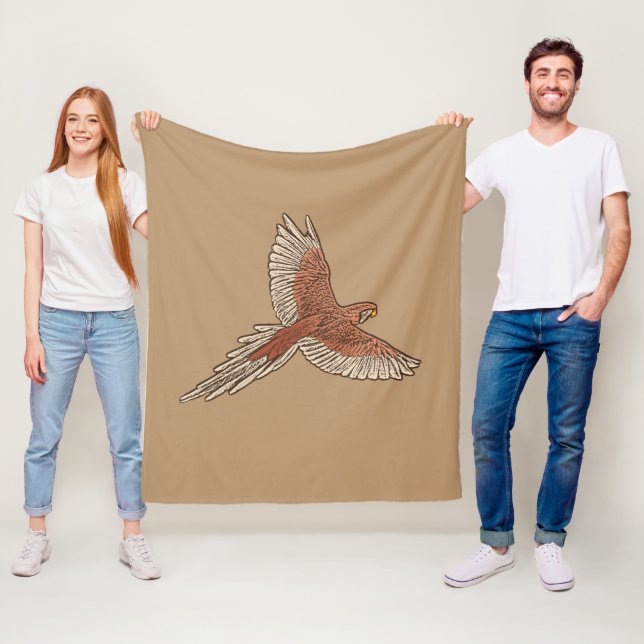 Parrot i flyg, rost, Cream och Camel Tan Fleecefilt (På plats)