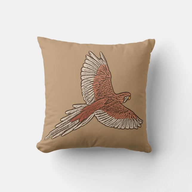 Parrot i flyg, rost, Cream och Camel Tan Kudde (Framsida)