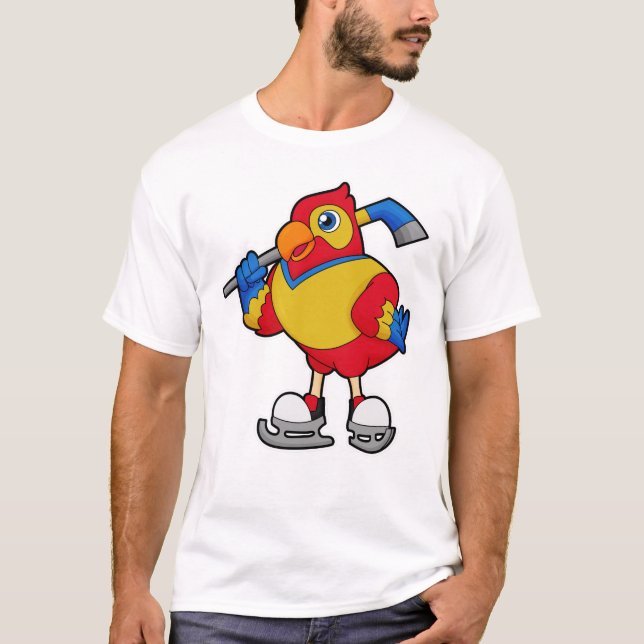 Parrot i ishockey med ishockeypipa t shirt (Framsida)