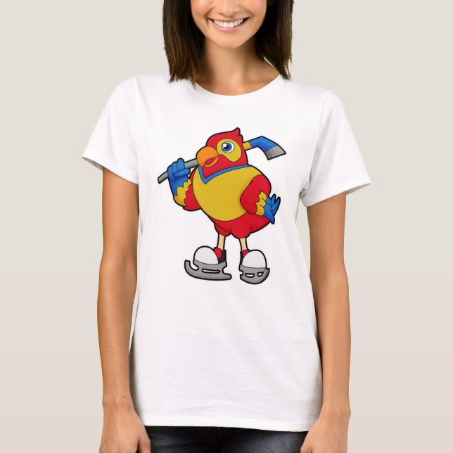 Parrot i ishockey med ishockeypipa t shirt (Framsida)