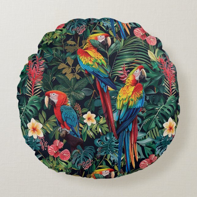 Parrot Jungle Rund Kudde (Framsidan)