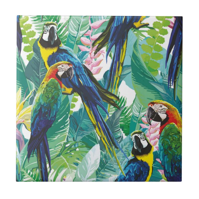 Parrot Jungle Söt Blue Grönt Kakelplatta (Framsidan)