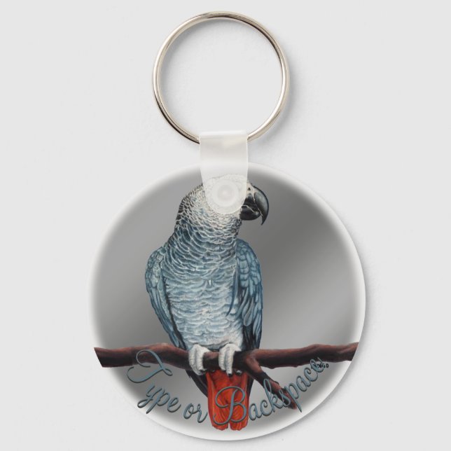 Parrot Keychain Personlig African Grått Keychain Nyckelring (Framsida)