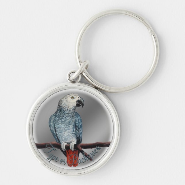 Parrot Keychain Personlig African Grått Keychain Rund Silverfärgad Nyckelring (Framsidan)