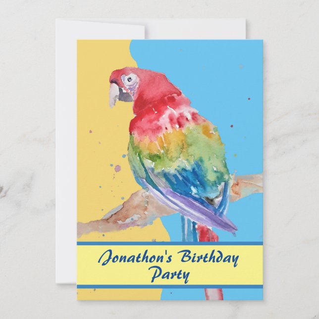 Parrot Macaw Blue Birthday Barn Boys gult Inbjudningar (Framsida)