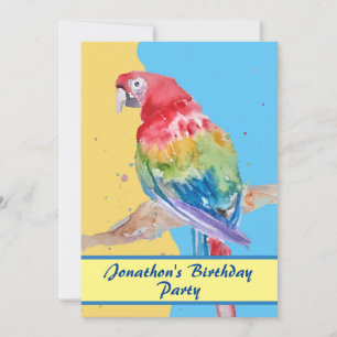 Parrot Macaw Blue Birthday Barn Boys gult Inbjudningar