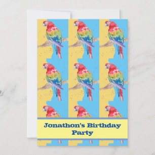 Parrot Macaw Blue Birthday Barn Boys gult Inbjudningar