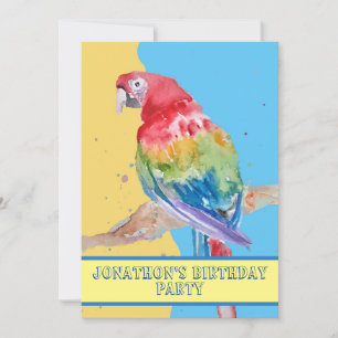 Parrot Macaw Blue Birthday Barn Boys gult Inbjudningar