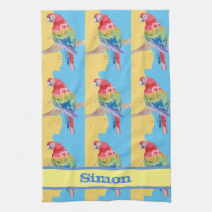 Parrot Macaw Blue Birthday Boys Manar Namn Kökshandduk