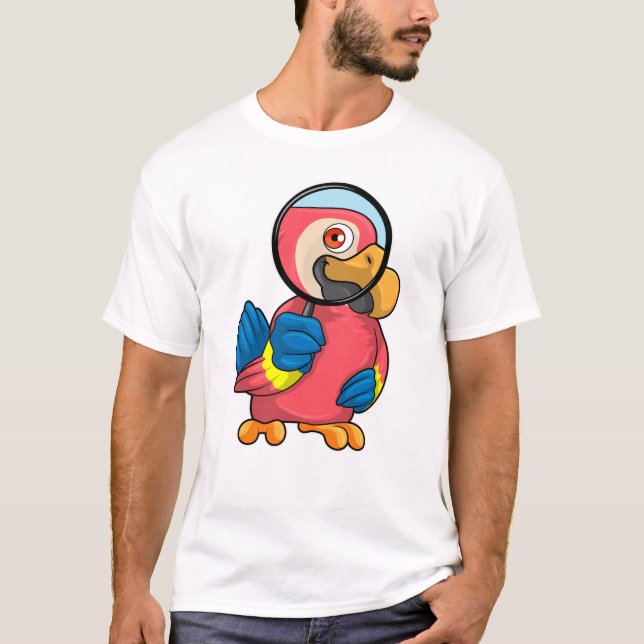 Parrot med förstoringsglas t shirt (Framsida)
