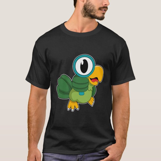 Parrot med förstoringsglas t shirt (Framsida)