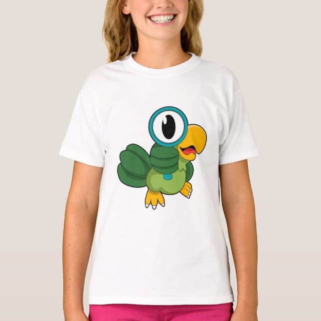 Parrot med förstoringsglas t shirt (Framsida)