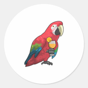 Parrot med glas Orange saft Runt Klistermärke