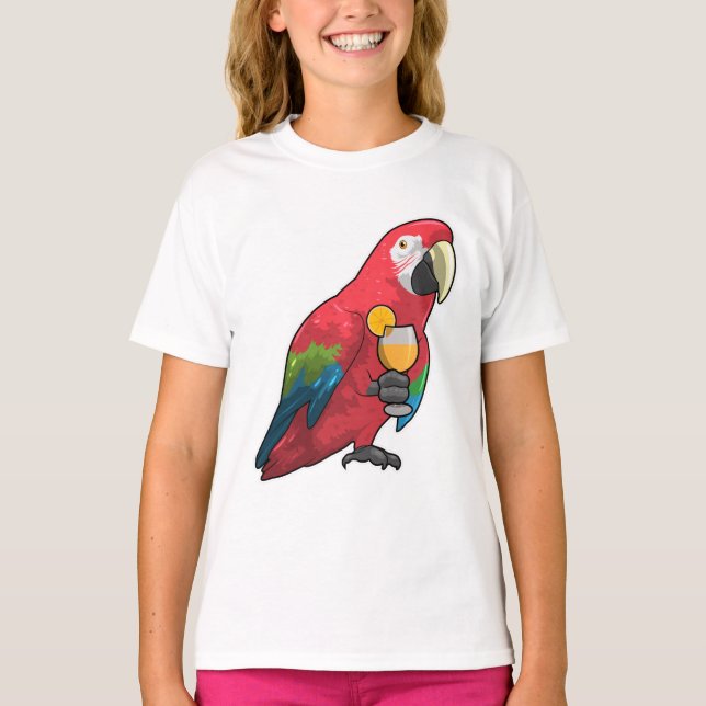 Parrot med glas Orange saft T Shirt (Framsida)