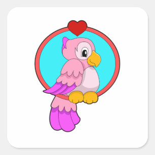 Parrot med Heart Fyrkantigt Klistermärke