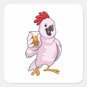 Parrot med Juice Fyrkantigt Klistermärke
