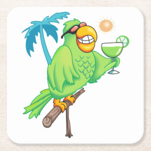 Parrot med kocktail underlägg papper kvadrat