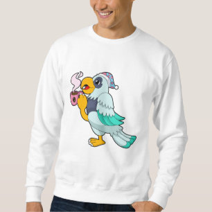 Parrot med Kopp i kaffe Lång Ärmad Tröja