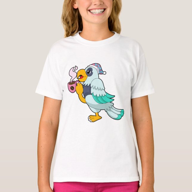 Parrot med Kopp i kaffe T Shirt (Framsida)