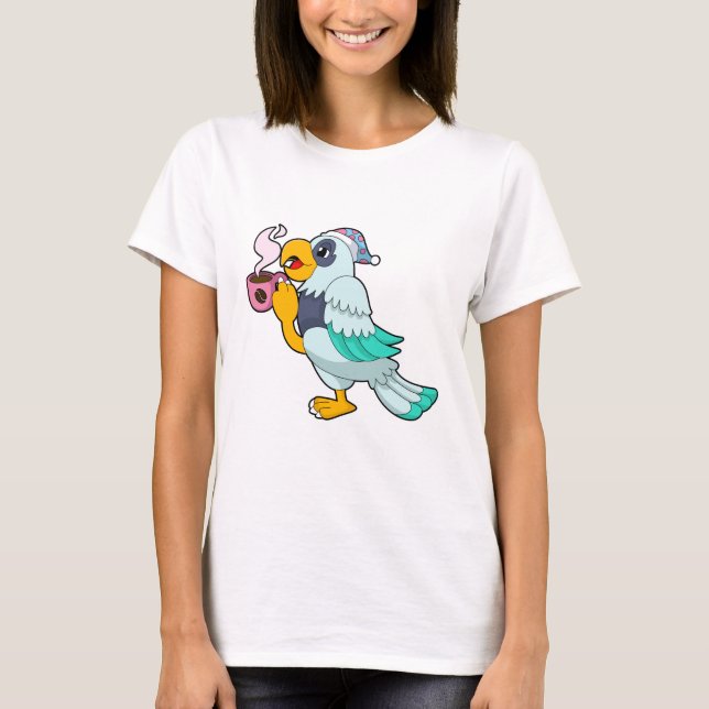 Parrot med Kopp i kaffe T Shirt (Framsida)