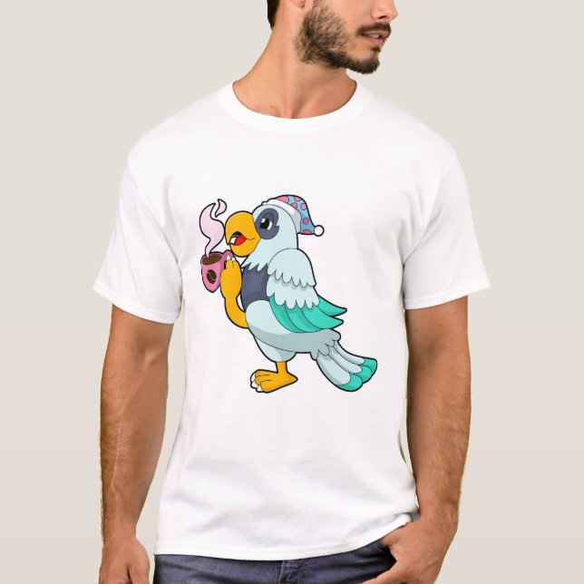 Parrot med Kopp i kaffe T Shirt (Framsida)