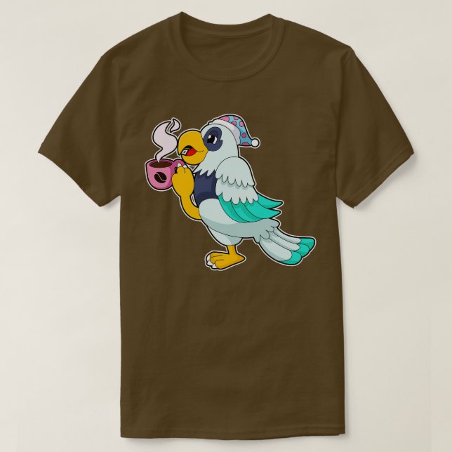 Parrot med Kopp i kaffe T Shirt (Design framsida)