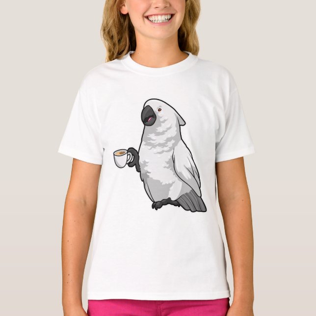Parrot med Kopp i kaffe T Shirt (Framsida)