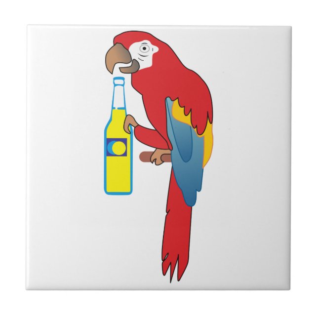 Parrot med öl kakelplatta (Framsidan)