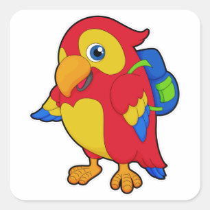 Parrot med ryggsäck fyrkantigt klistermärke