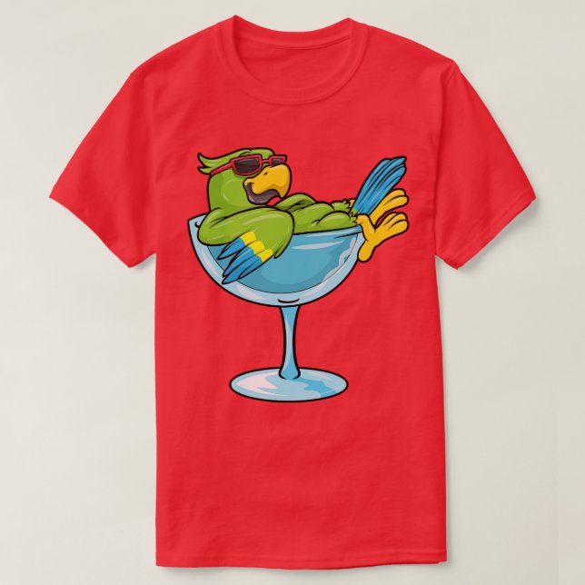 Parrot med solglasögon och glas t shirt (Design framsida)