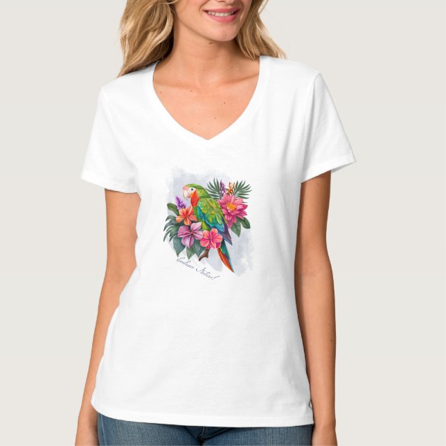 Parrot med tropiska blommor - Embrace Nature T Shirt (Framsida)