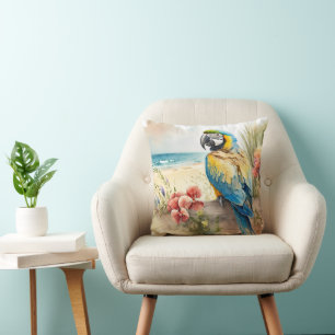 Parrot med tropiska blommor kudde