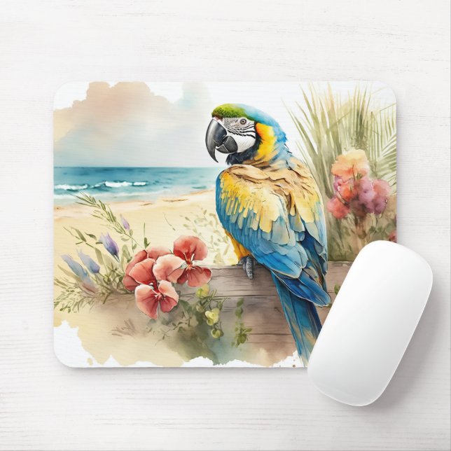 Parrot med tropiska blommor musmatta (Med mus)