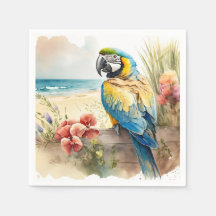 Parrot med tropiska blommor