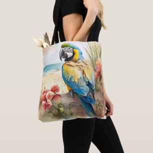 Parrot med tropiska blommor tygkasse