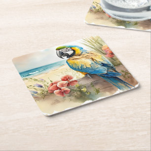 Parrot med tropiska blommor underlägg papper kvadrat