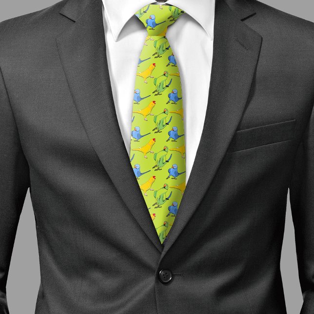 Parrot Mönster Indiska Ringhals-Grönten Bird Älska Slips (Green Parrot Pattern Necktie)