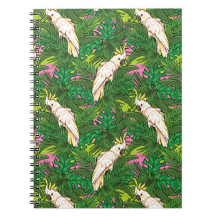 Parrot Mönster med Löv Handflatan Anteckningsbok Med Spiral