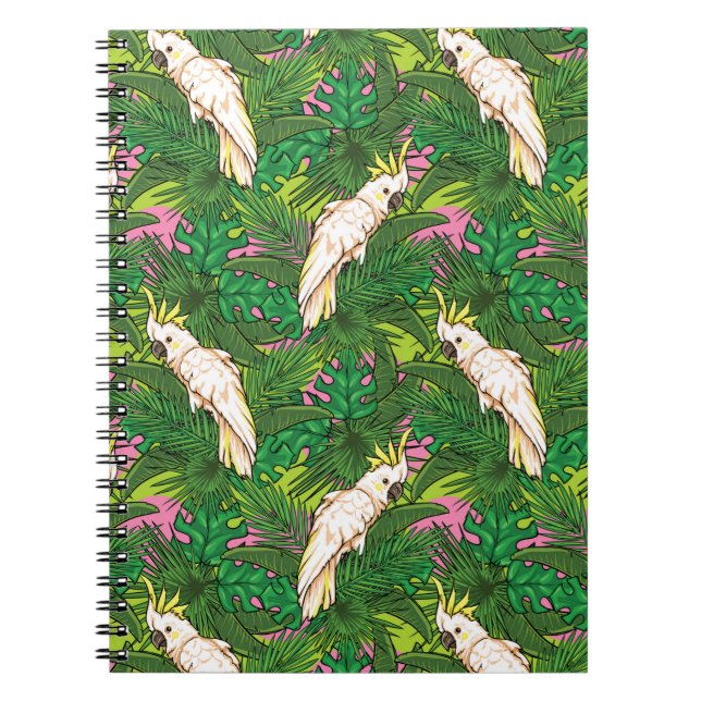 Parrot Mönster med Löv Handflatan Anteckningsbok Med Spiral (Framsidan)