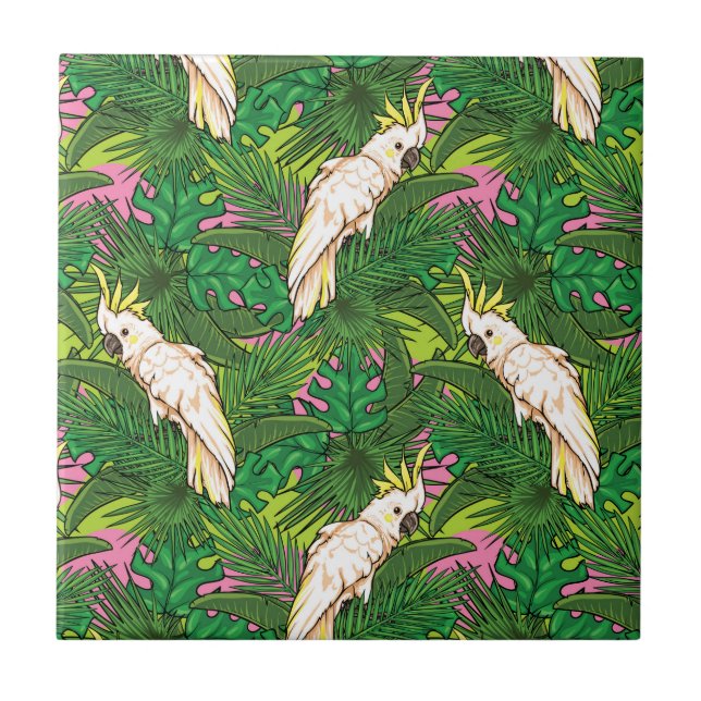 Parrot Mönster med Löv Handflatan Kakelplatta (Framsidan)