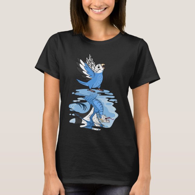 Parrot och Dragon Reflection I Blue Budgie Budgeri T Shirt (Framsida)