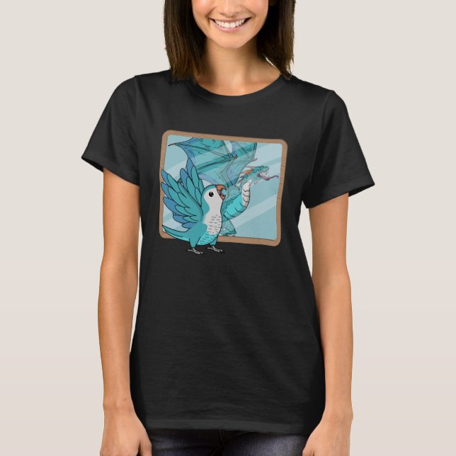 Parrot och draken Refltion I Blue Munk Parakeet Qu T Shirt (Framsida)