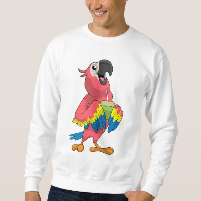 Parrot och kokonut med dricksstrå lång ärmad tröja (Framsida)