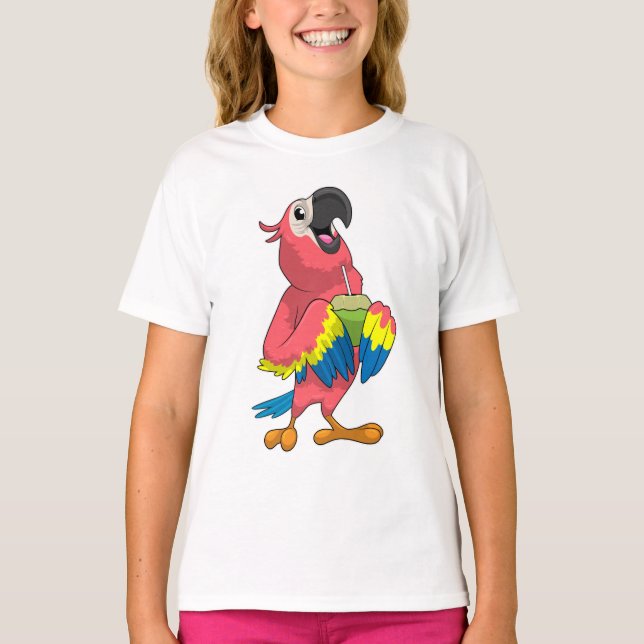 Parrot och kokonut med dricksstrå t shirt (Framsida)