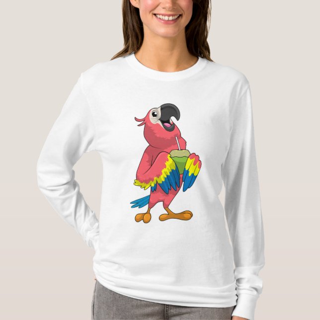 Parrot och kokonut med dricksstrå t shirt (Framsida)
