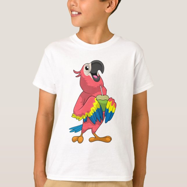 Parrot och kokonut med dricksstrå t shirt (Framsida)
